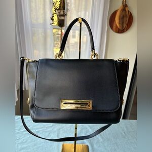 ZAC Zac Posen Black Structured Satchel with Gold Details
